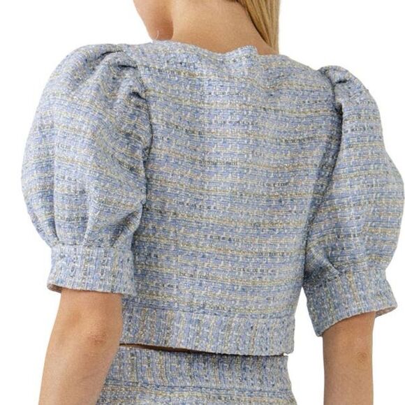 Endless Rose Anthropologie Puff Sleeve Tweed Crop Top size small women's - Picture 4 of 11